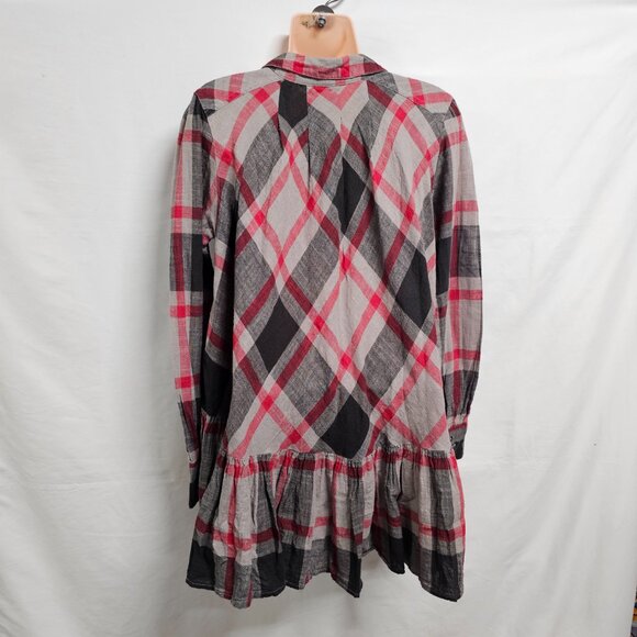 Free People Peppy Plaid Boho Top Oversized Shirt Women Size S Cotton - Picture 5 of 12